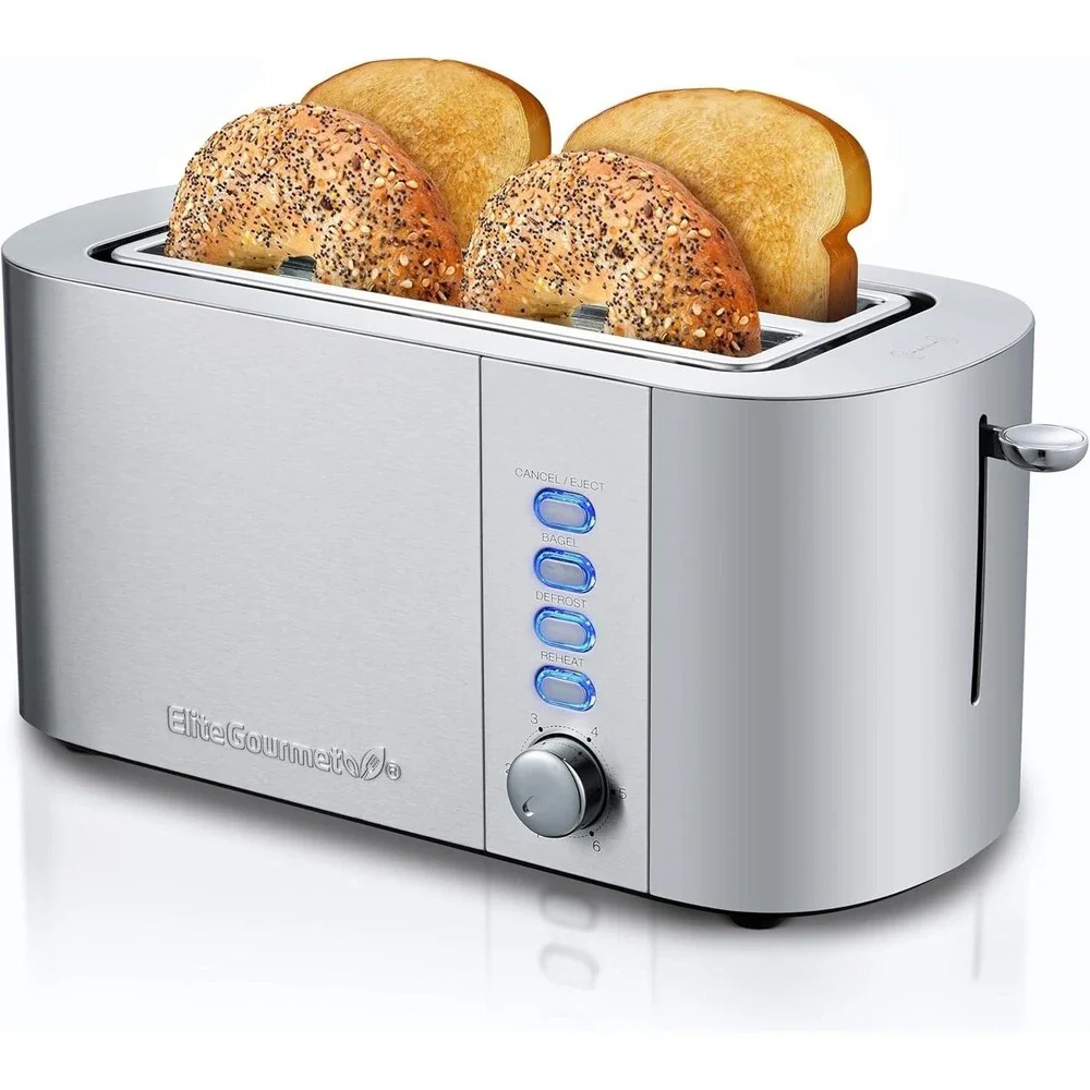 Elite Cuisine ECT4123 Long Slot 4 Slice Toaster, Extra Large Slots for Bagels